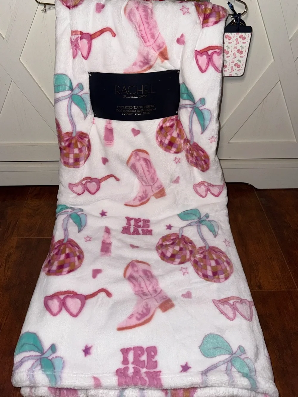 Rachel Roy Disco Cherry & Cowgirl Boots ‘Yee Haw’ Plush Throw Blanket